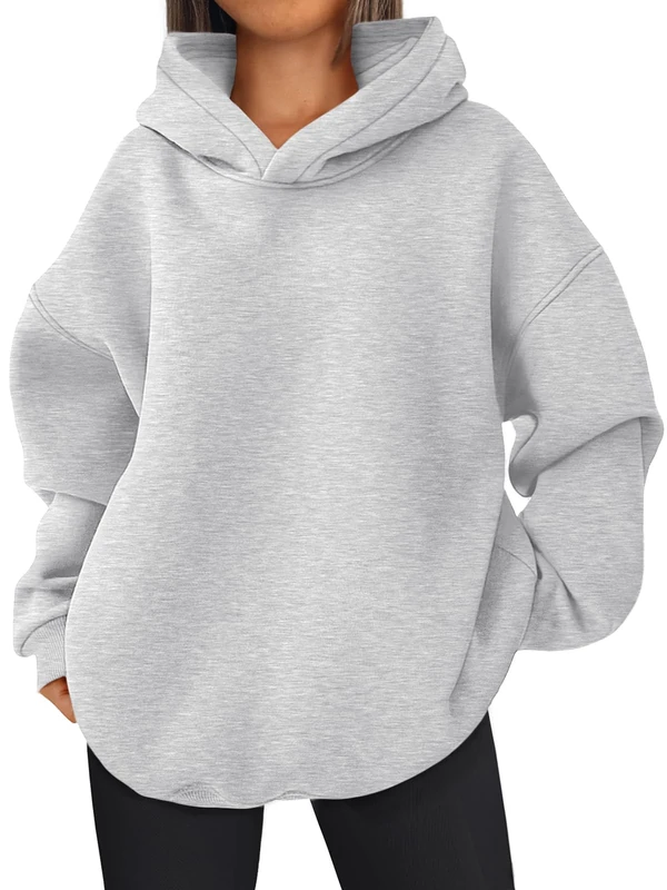 EFAN Oversized Sweatshirts Casual Fleece Pullover Long Sleeve Hoodie Relaxed Fit Tops For Women Fall Workout, Grey, S