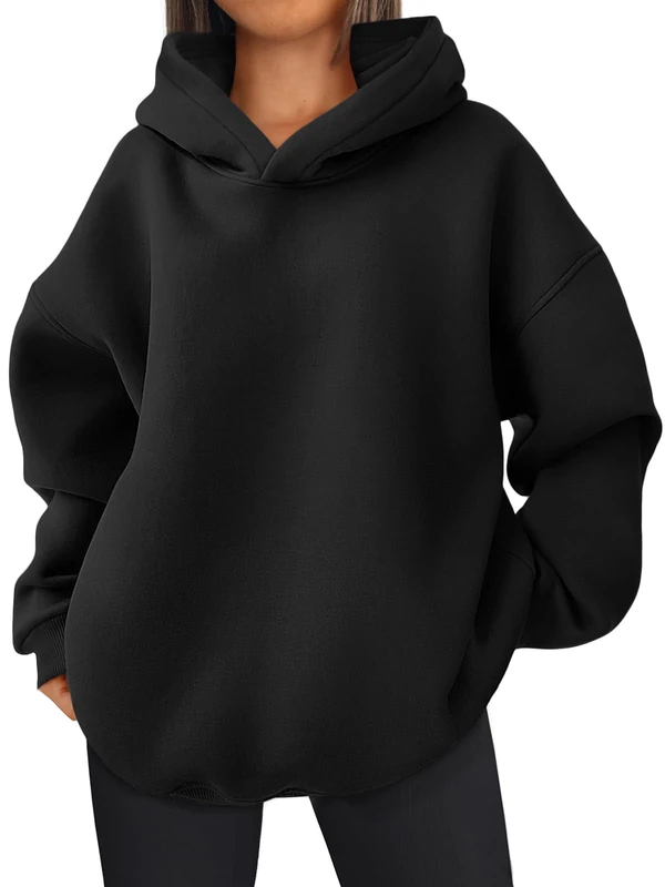 EFAN Oversized Sweatshirts Casual Fleece Pullover Long Sleeve Hoodie Relaxed Fit Tops For Women Fall Workout, Black, Large
