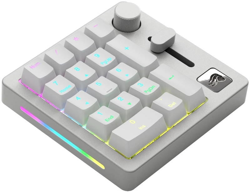 Glorious Gaming GMMK Macro Numpad - Wired or Bluetooth-Wireless, Premium Aluminium, Customisable, Programmable Slider & Rotary Knob, RGB, Linear Switches, 18x ABS Doubleshot Keycaps - White Ice - Image 1