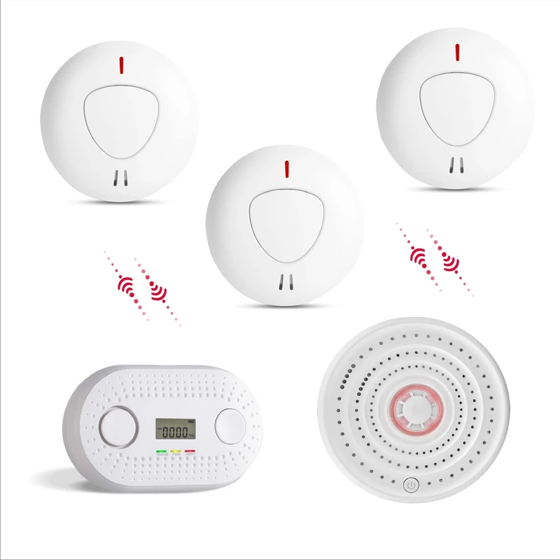 Firexo fxo Interlinked Optical Smoke Alarm, Heat Alarm & Carbon Monoxide Alarm Bundle - x1 Wireless Heat, x3 Optical Smoke & x1 CO Detector - Fire Alarms Multipack with 10 Year Tamper Proof Battery