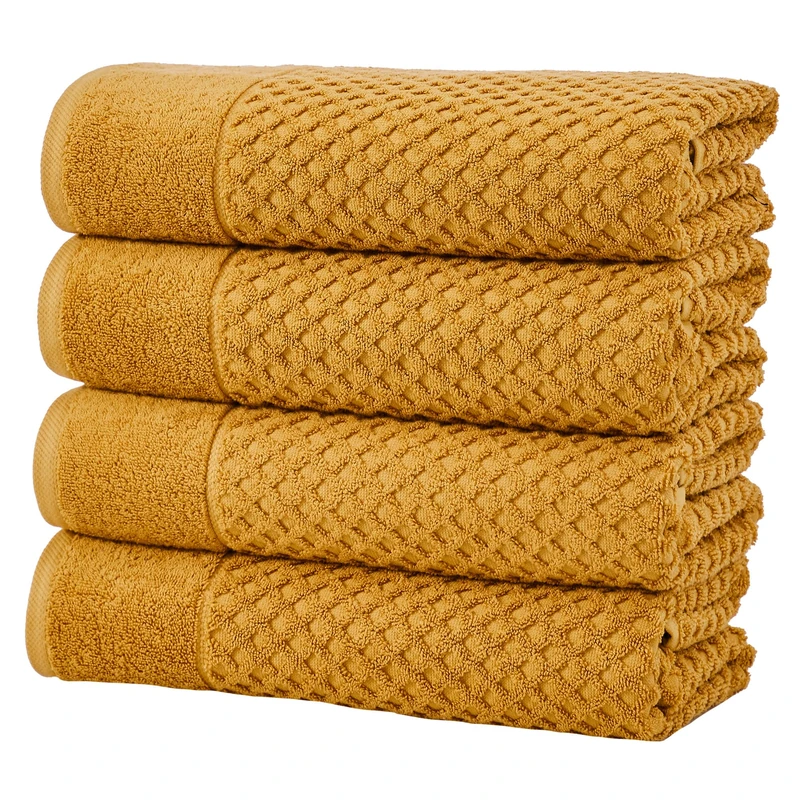 Great Bay Home 100% Cotton Marigold Bath Towel Set | 4 Soft Bath Towels (30 x 52 inches) | Highly Absorbent, Quick Dry Bath Towels | Grayson Collection (Set of 4, Marigold)
