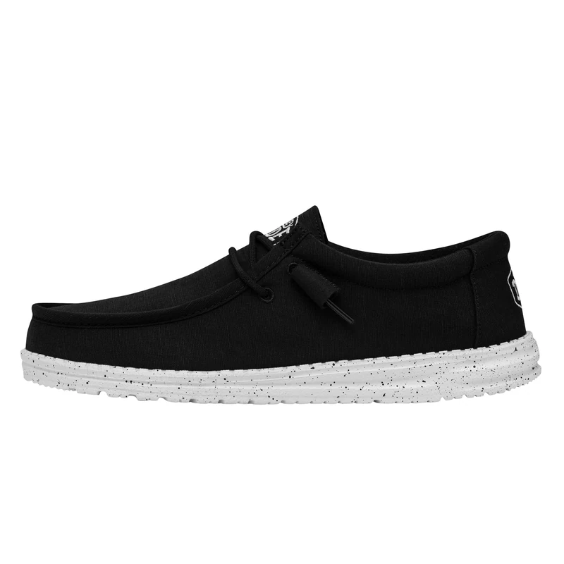 HEYDUDE Men's Wally Slub Canvas Moccasin, Black, EU 44, Black, 10 UK