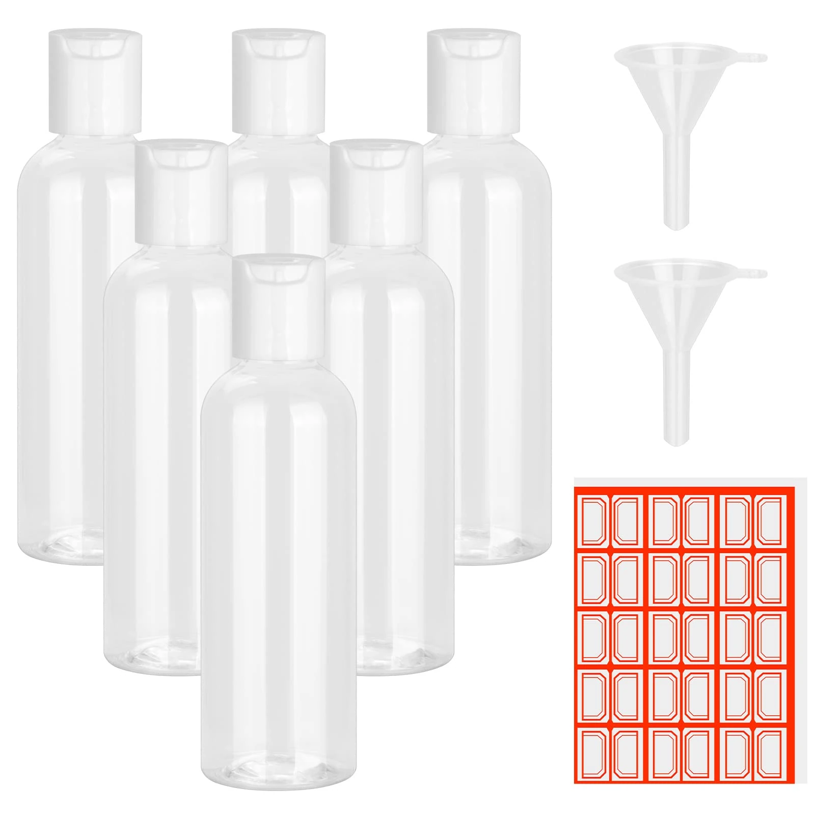 Chyaya 6PCS 100ml Bottles Empty Refillable Transparent Bottles with Funnels and Labels for School Travel or Cosmetic