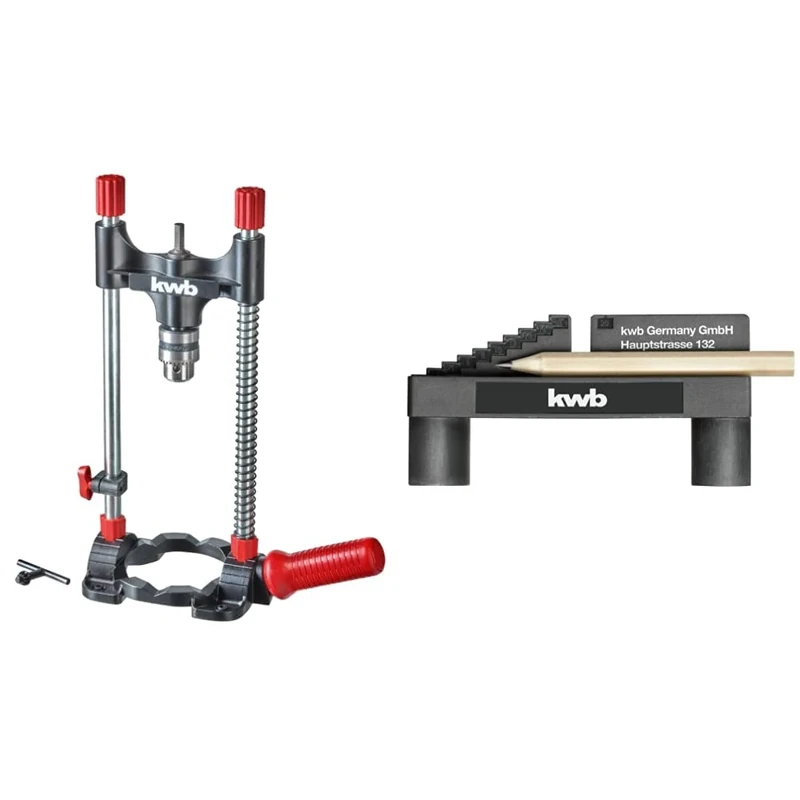 KWB Drill Stand with Chuck, HEX Drive/Mobile Drill Stand & KWB Middle Finder/Center Finder for DETERMINING The Center Point, Including Pencil and Magnet Function