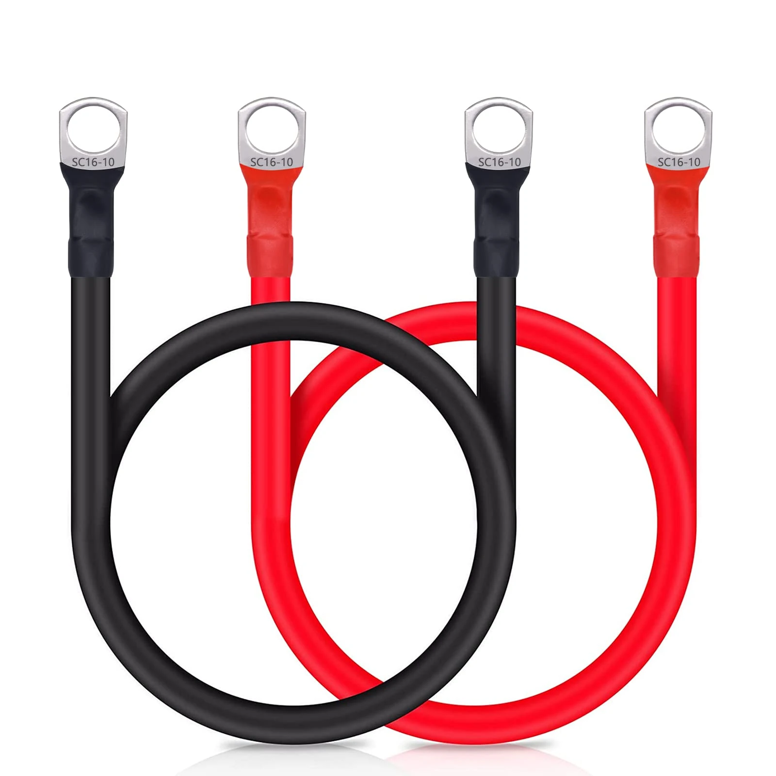 2 Pcs Battery Inverter Cable 16mm² Battery Cable 12V M10 Battery Link Battery Leads 50cm Red and Black Car Battery Cables with M10 Ring Terminals Copper Wire for Motorcycle, Truck, Auto, RV, Marine