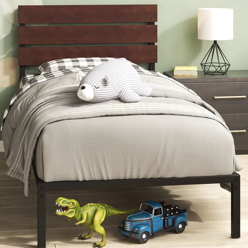 Zinus Figari 3ft Single Bed Frame (90 x 190 cm) - 31'' Height - Sustainable Bamboo & Metal Bed Base with Headboard - Coffee Bean