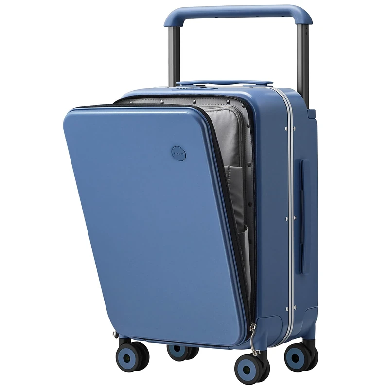 mixi Luxury Wide Handle Suitcase Carry On Luggage PC Hardside with Aluminum Frame Laptop Front Open, Sapphire Blue, 20-Inch, Front Open Wide Handle Carry on Suitcase with Aluminum Frame