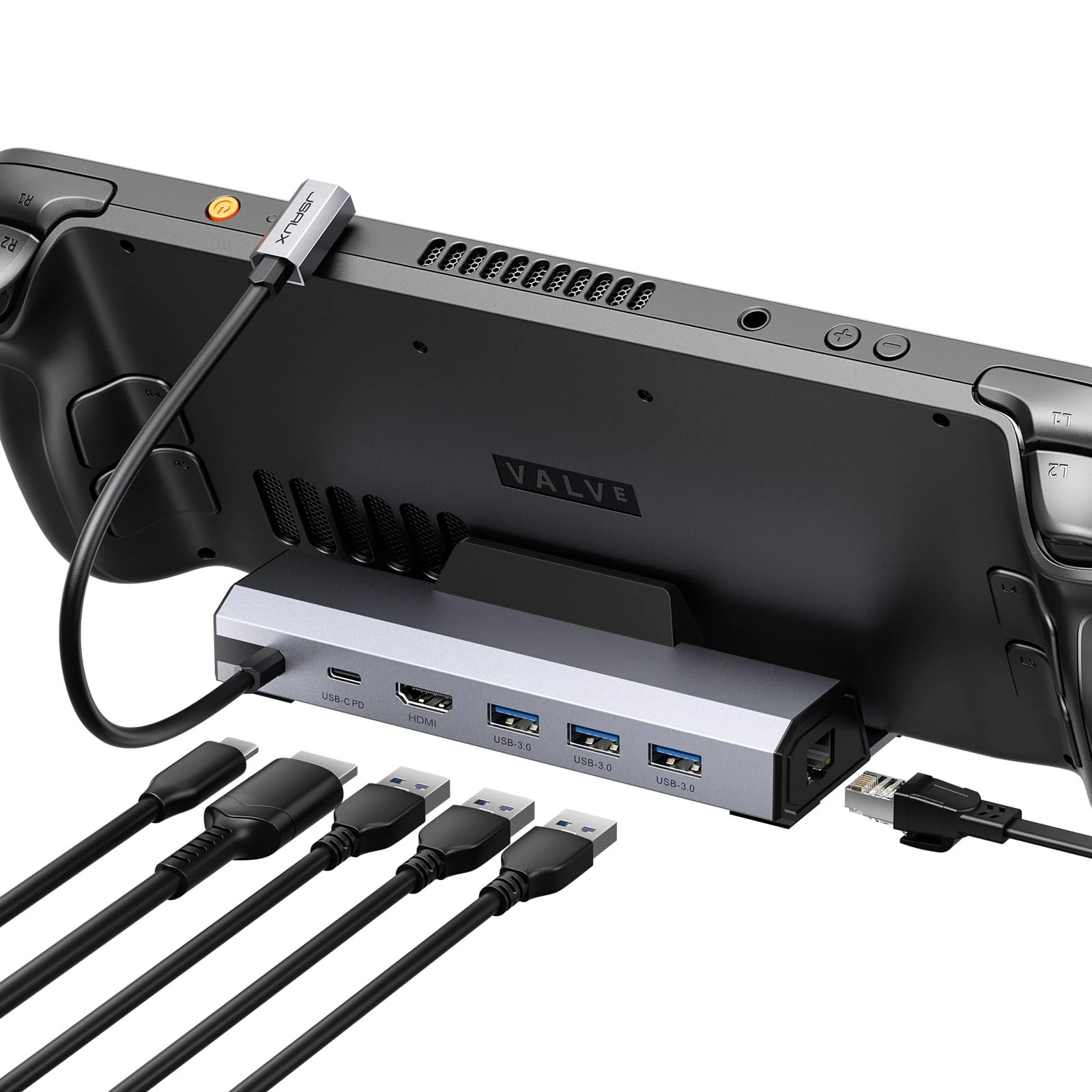 JSAUX Steam Deck Dock 4K@120Hz, 6-in-1 Docking Station for Steam Deck OLED/ROG Ally X/Legion Go (S)/MSI Claw, Steam Dock with HDMI 2.1, Gigabit Ethernet, 3 USB A 3.0 and 100W Charge-HB0603