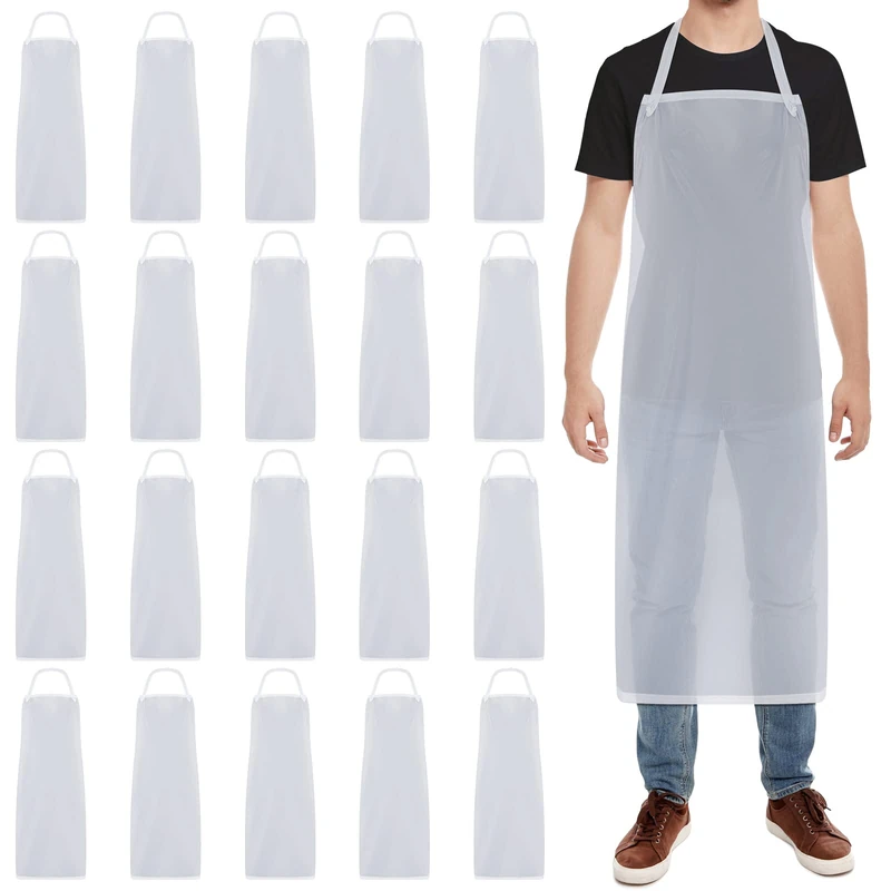 Hercicy 20 Pcs Plastic Aprons Vinyl Clear Waterproof Apron 47 Inches Unisex Transparent Apron Heavy Duty Plastic Aprons for Kitchen Cooking Cleaning Dishwashing Butcher Lab Work, Clear