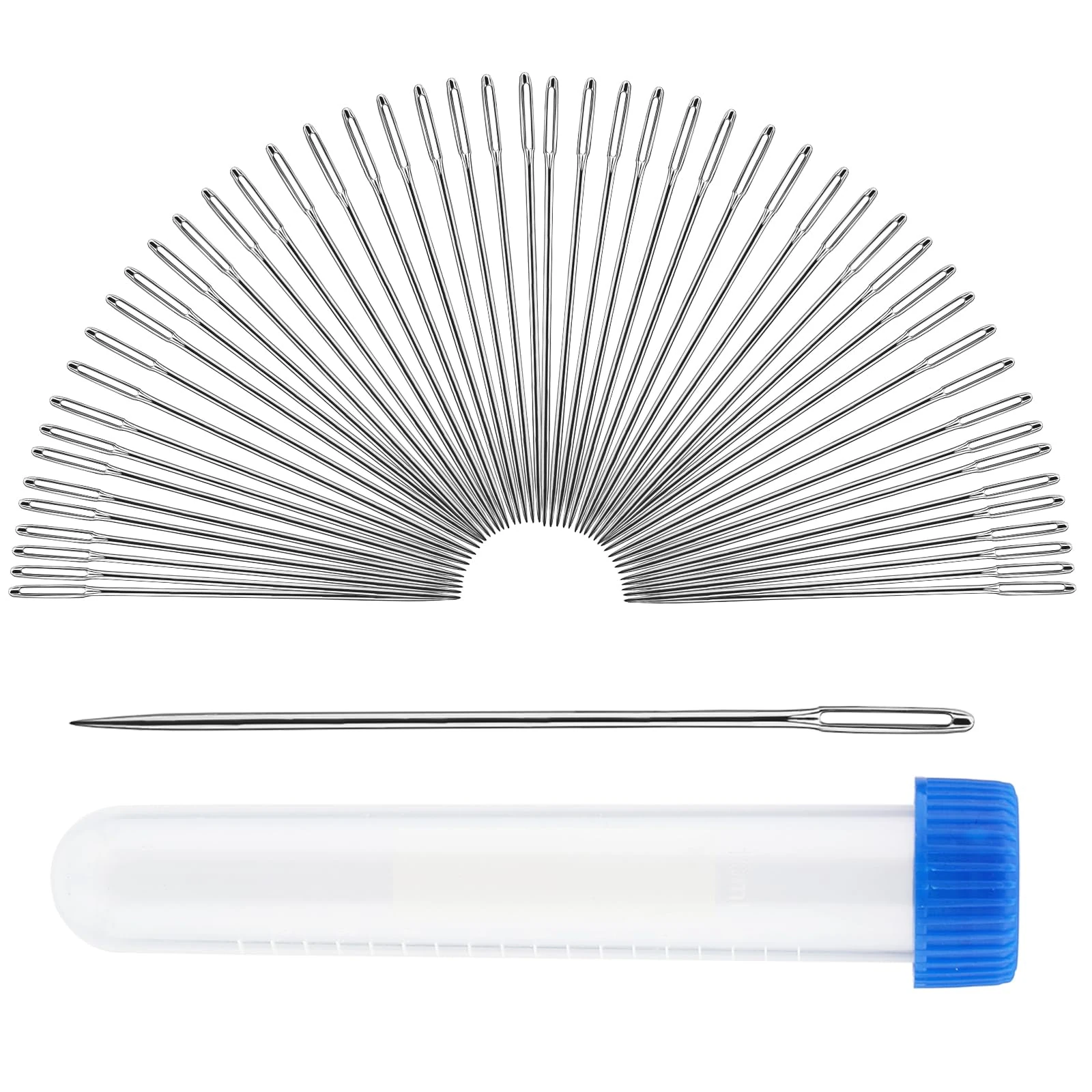 50 Pcs Large Eye Sewing Needles Sewing Sharp Needles 2.56in Stainless Steel Yarn Knitting Needle Hand Sewing Needle with Transparent Bottle for Stitching