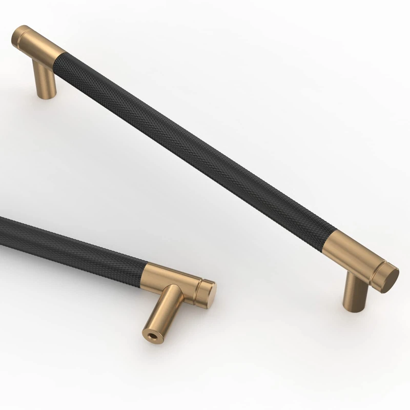 Asidrama 10 Pack 7.5 Inch(192mm) Matte Black and Champagne Bronze Cabinet Pulls Knurled Cabinet Handles Cupboard Handles Kitchen Cabinet Hardware for Cupboard Drawer Pulls