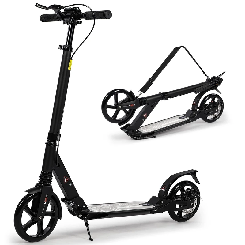 H.yeed Kick Scooter for Kids Ages 8-12 200mm Big Wheels Adult Scooter with Disc Brakes Foldable Scooters for Adult for Teenager with Carry Strap and Shock Absorption (Black)