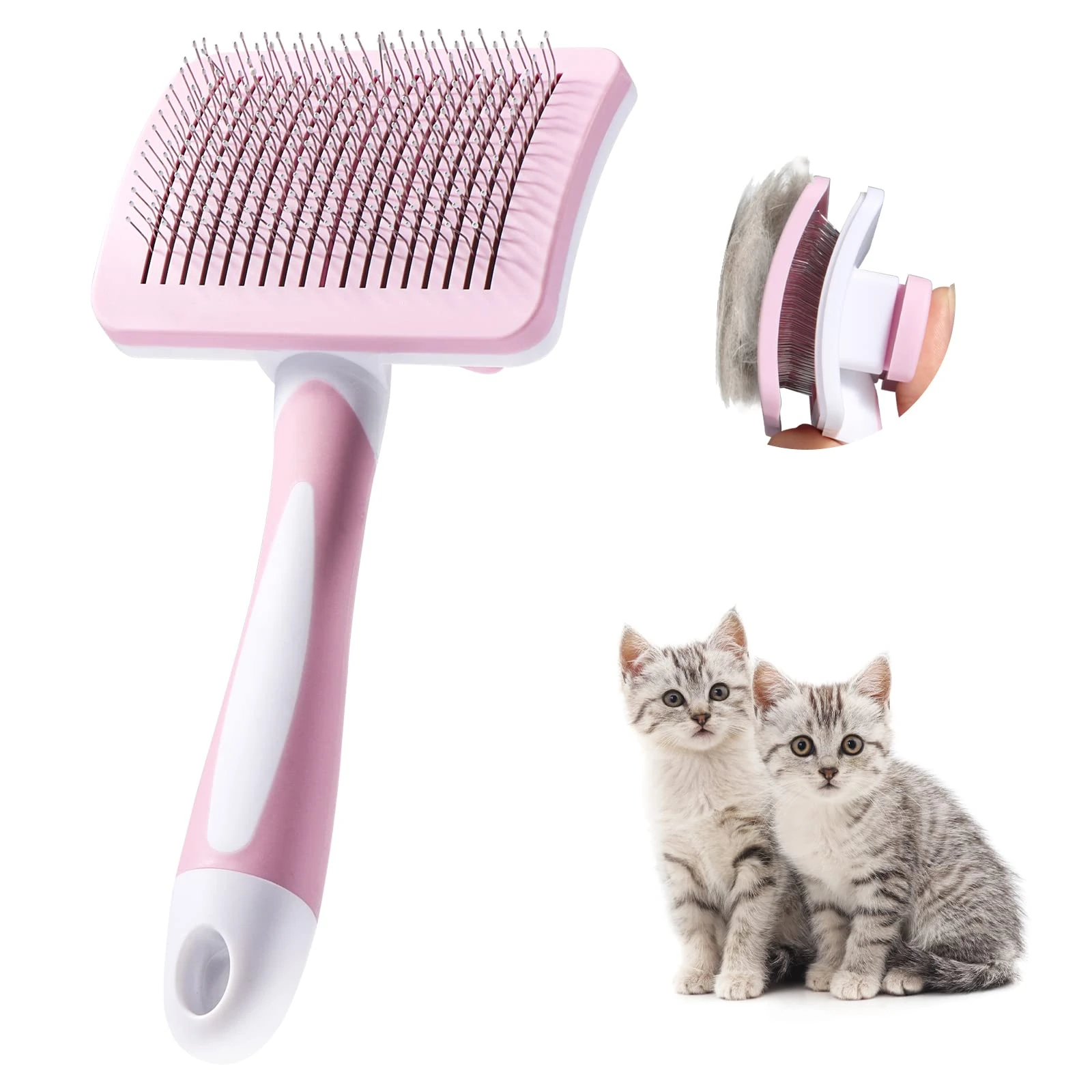 Vinabo Self-cleaning Pet Brush, Brush for Long and Short Hair, For Dogs, Cats, Effectively Eliminate Tomentosis Undercoat, Tangles, Pink