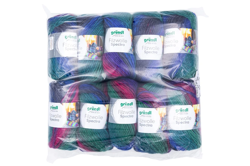 Gründl Spectra Wool Felting Wool - Thick Wool for Felting in the Washing Machine - Knitting Yarn - Soft and Skin Friendly - 100% Virgin Wool - 10 Balls 100 g / 100 m - Needle Size 8-9 - Mystery