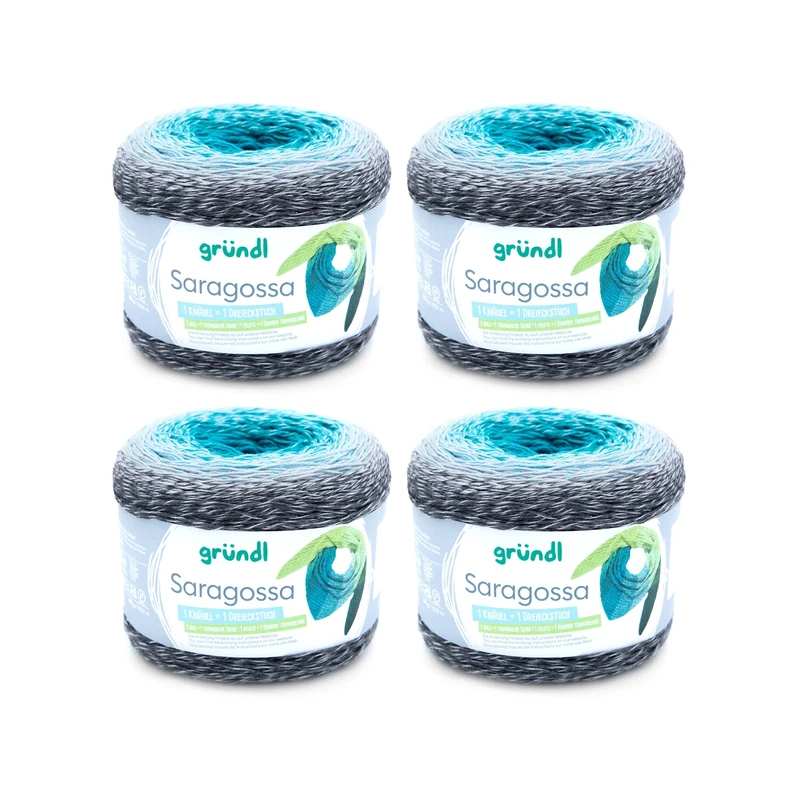 Gründl Zaragoza Wool (Soft Gradient Yarn 50% Cotton and 50% Polyacrylic, 250g/1000m, Needle Size: 3mm - 4mm, 4 x 250g) Lagoon Colour