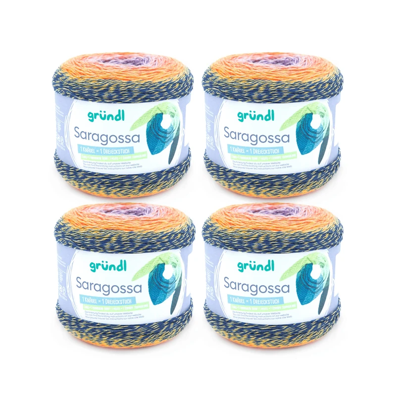 Gründl Saragossa Wool (Soft Gradient Yarn Made from 50% Cotton and 50% polyacrylic, 250 g/1000 m, Needle Size: 3 mm - 4 mm, 4 x 250 g), Sunrise Colour