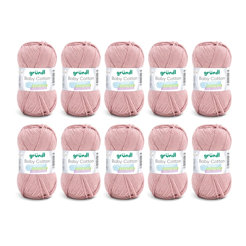 Gründl Baby Cotton Wool for Knitting and Crocheting, Baby Wool 50% Cotton, 50% Polyacrylic, Durable and Easy to Clean, 50 g / 140 m, Needle Size: 3.5-4.5, 10 x 50 g), Peach