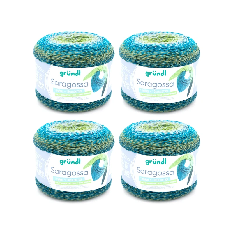 Gründl Wool Saragoza (Soft Gradient Yarn Made of 50% Cotton and 50% polyacrylic, 250 g/1000 m, Needle Size: 3 mm - 4 mm, 4 x 250 g), Spring Fresh Colour