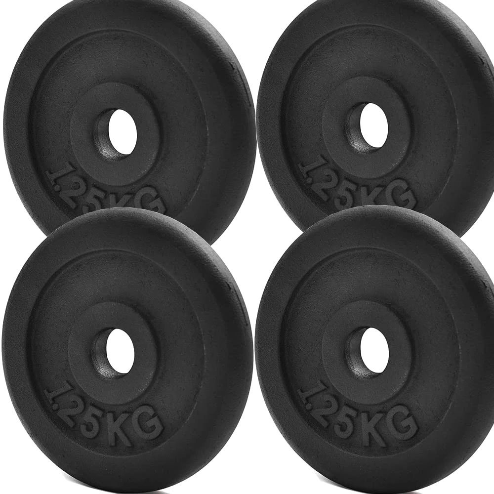 KK Cast iron Weight Plate Set For 1 Inch Barbell Bar Dumbbells Weight Disc Pair. 2 x 2.5kg, 5kg or 10kg Barbell Weight Plates. Dumbbell Plates for Home or Gym Training or Weightlifting. (4 X 1.25KG)