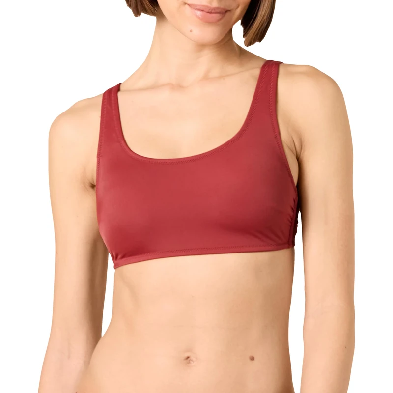 Amazon Essentials Women's Scoop Neck Swim Crop Top, Brick Red, 18
