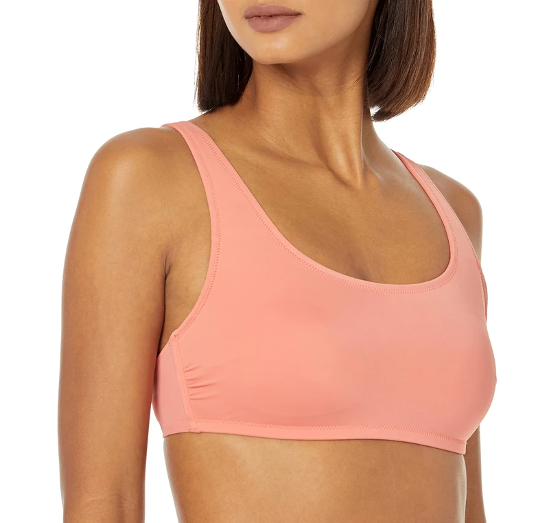 Amazon Essentials Women's Scoop Neck Swim Crop Top, Coral Pink, 18
