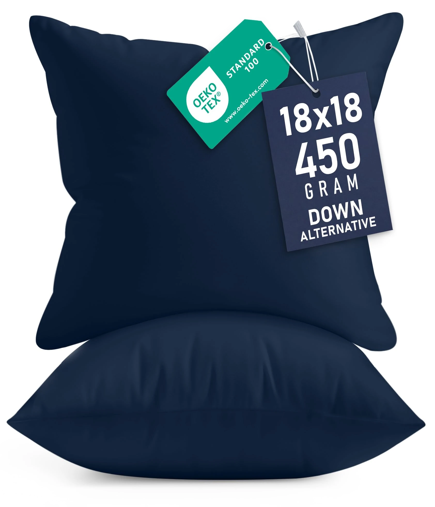 Utopia Bedding Throw Pillows Insert (Pack of 2, Navy) - 18 x 18 Inches Bed and Couch Pillows - Indoor Decorative Pillows