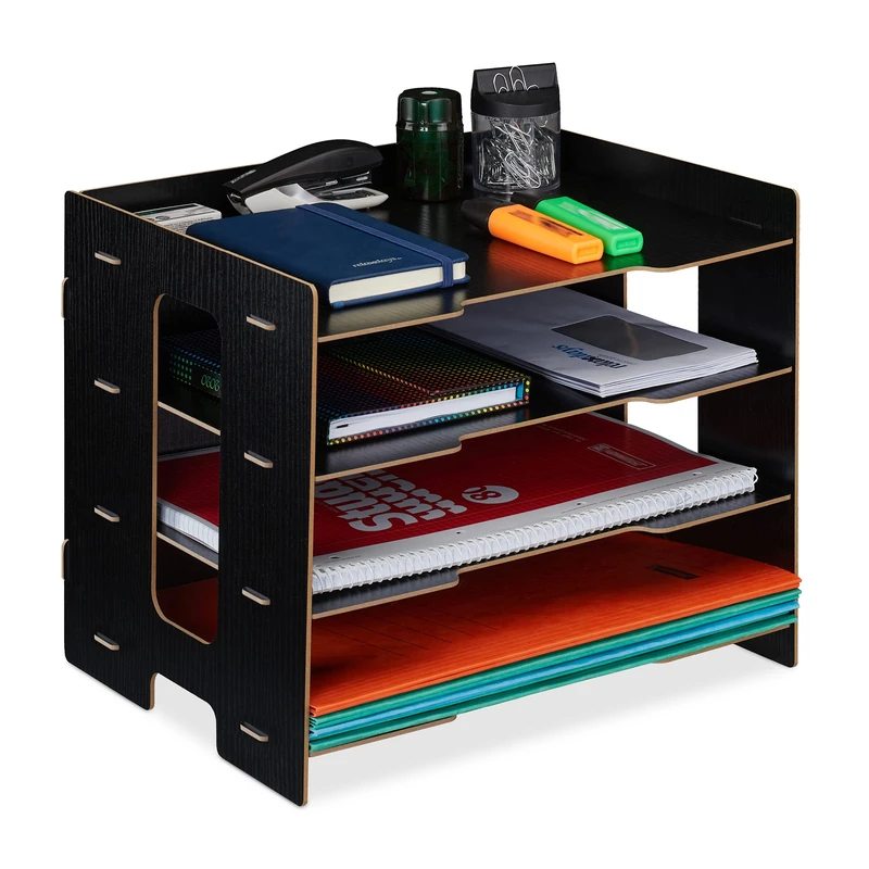 Relaxdays Filing Cabinet, 3 Compartments, Letter Tray, Office Document Organiser, A4 Format, 27 x 32.5 x 25 cm, Black