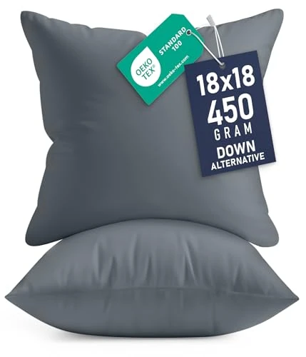 Utopia Bedding Throw Pillows Insert (Pack of 2, Grey) - 18 x 18 Inches Bed and Couch Pillows - Indoor Decorative Pillow