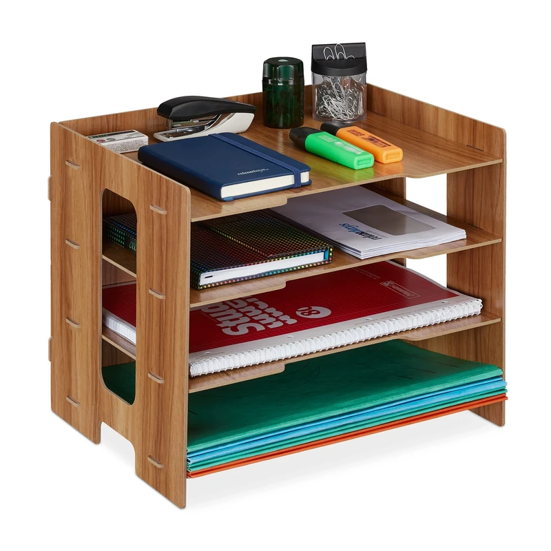 Relaxdays Filing Cabinet, 3 Compartments, Letter Tray, Office Document Organiser, A4 Format, 27 x 32.5 x 25 cm, Brown, Fibreboard