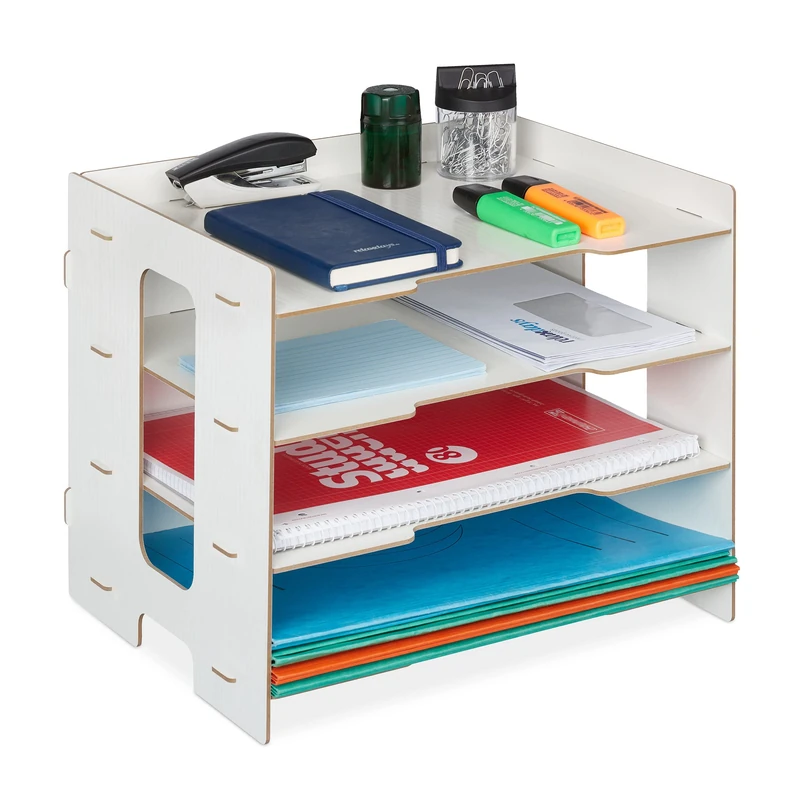 Relaxdays Filing Cabinet, 3 Compartments, Letter Tray, Office Document Organiser, A4 Format, 27 x 32.5 x 25 cm, White