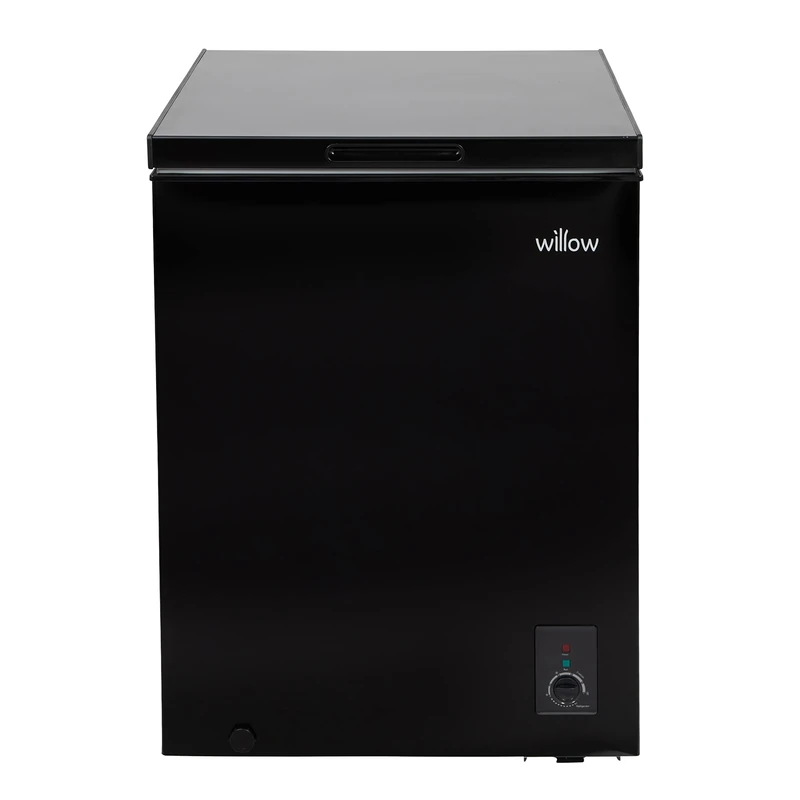 Willow W142CFB 141L Freestanding Chest Freezer with Removable Storage Basket, Suitable for Outbuildings and Garages, 2 Year Warranty, 4* Freezer Rating - Black