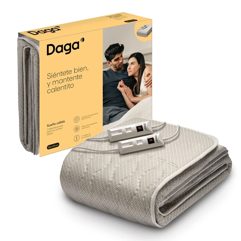 Daga Warm Sleep Bed Warmer, Electro Block System, Ultra Soft Italian Padded Fabric, Hypoallergenic, 2 Temperature Levels, 150 x 137 cm