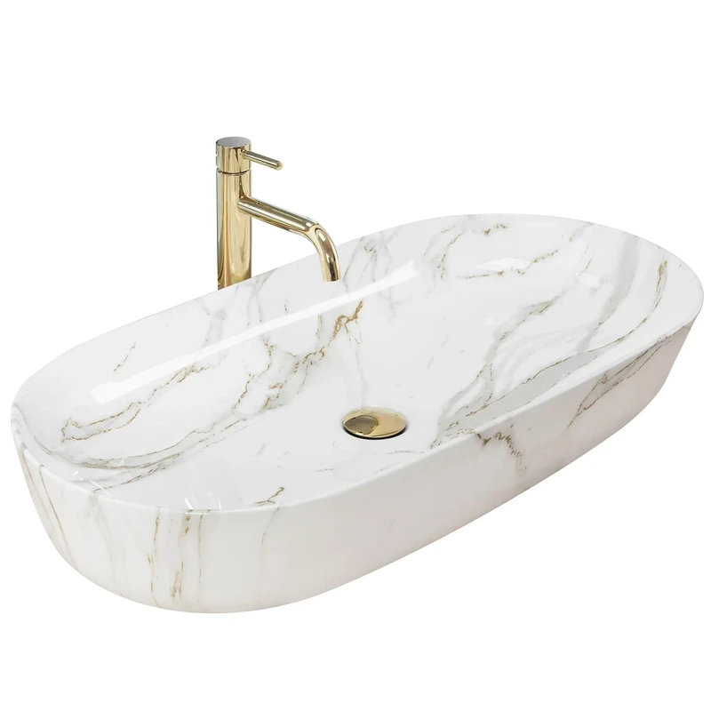 Rea Bathroom Sink Made of Ceramic Cleo 81 Shiny Aiax - Stone Imitation - REA-U8404
