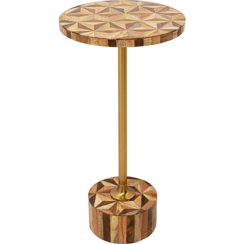 Kare Design Side Table Domero Geo, Brown, Diameter 25cm, Wood, Small End Table, Sofa Side Table, Round Bedside Table, Room Decor, Home Decor for Living Room, Bedroom