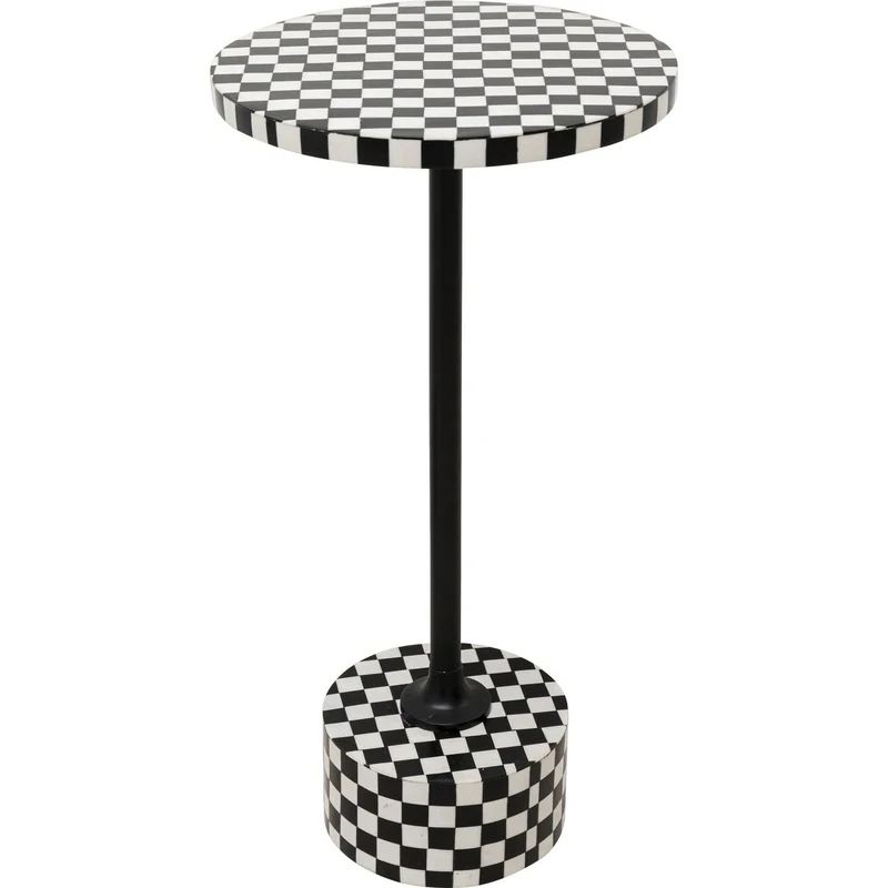 Kare Design Side Table Domero Chess, Black/White, Diameter 25cm, Wood, Small End Table, Sofa Side Table, Round Bedside Table, Room Decor, Home Decor for Living Room, Bedroom