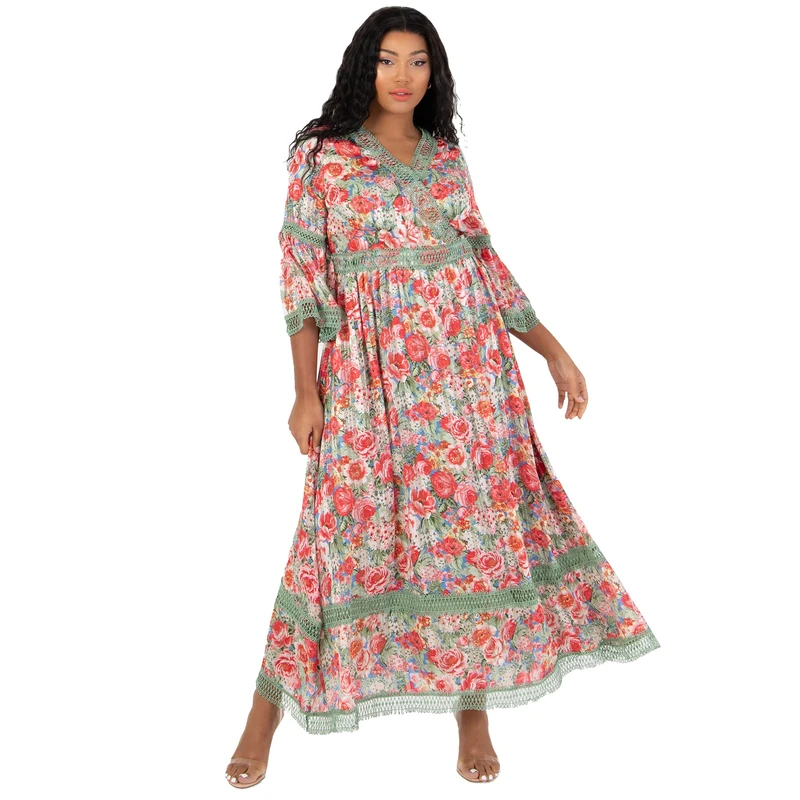 Lovedrobe Womens Ladies Summer Dress Plus Size Curve Floral Pattern Orange Lace Size 22