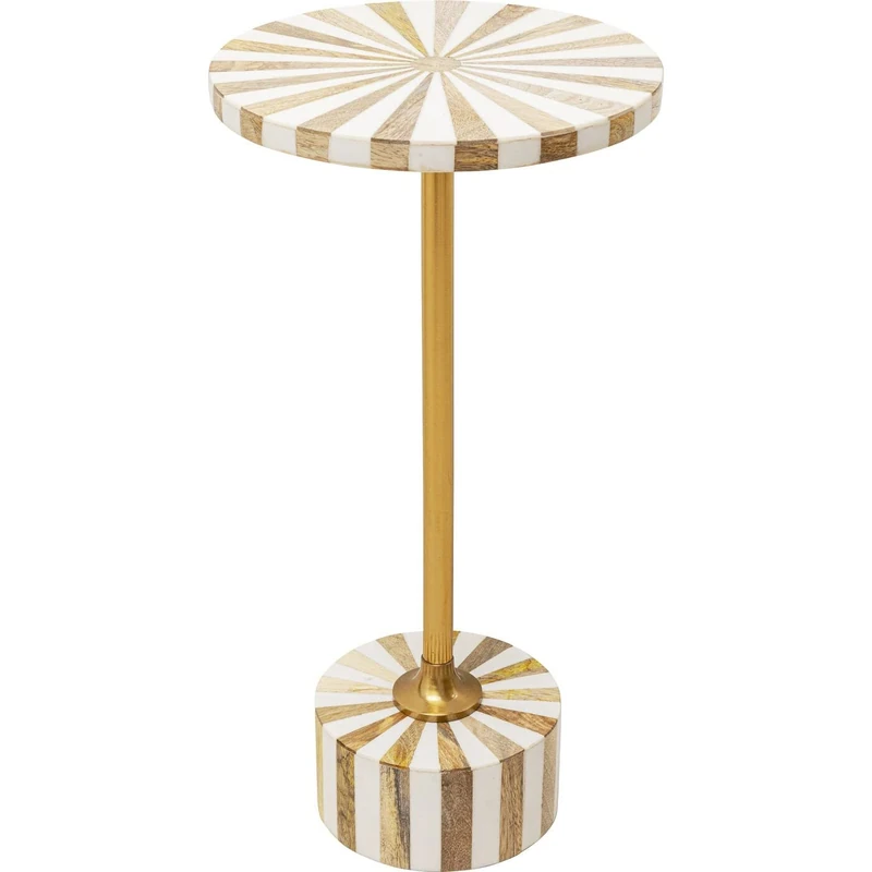 Kare Design Side Table Domero Cirque, Gold/White, Diameter 25cm, Wood, Small End Table, Sofa Side Table, Round Bedside Table, Room Decor, Home Decor for Living Room, Bedroom