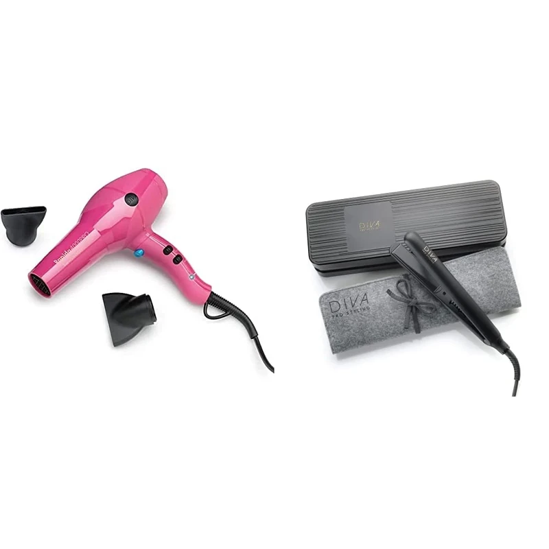 Diva Pro Styling Rapida 4000 Pro Dryer Magenta - 2200W Professional Hairdryer with Ionic Conditioning Pro110 & Digital Straightener and Styler Onyx
