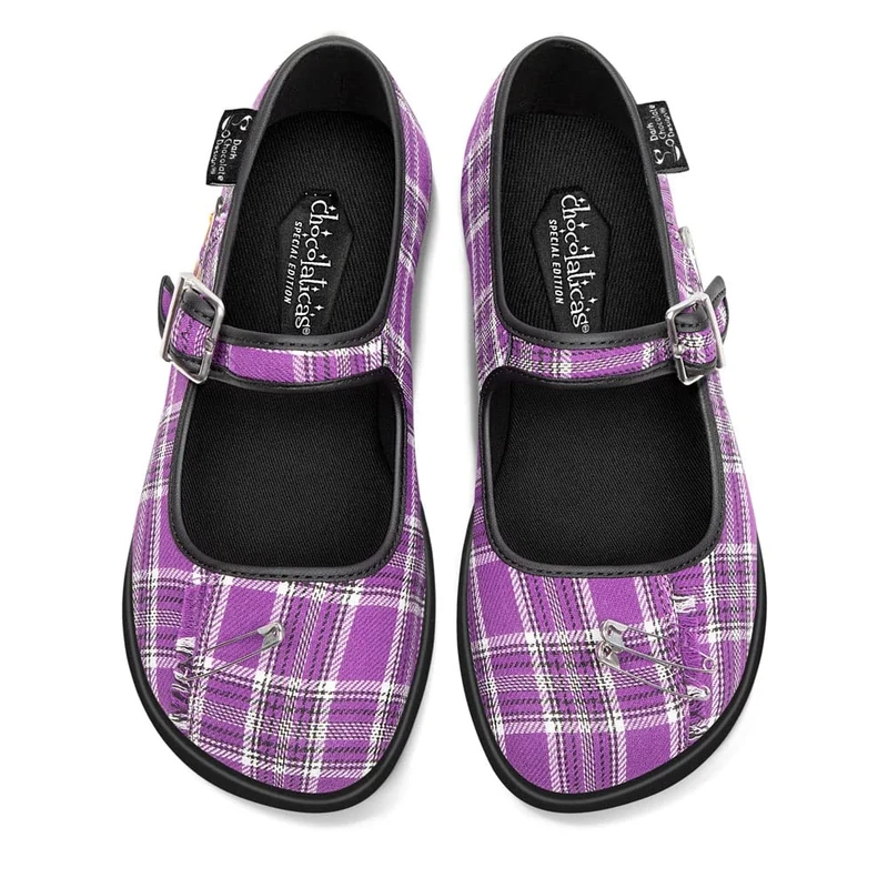 Hot Chocolate Design Chocolaticas Purple Tartan Women's Mary Jane Flat Multicoloured HCD 38