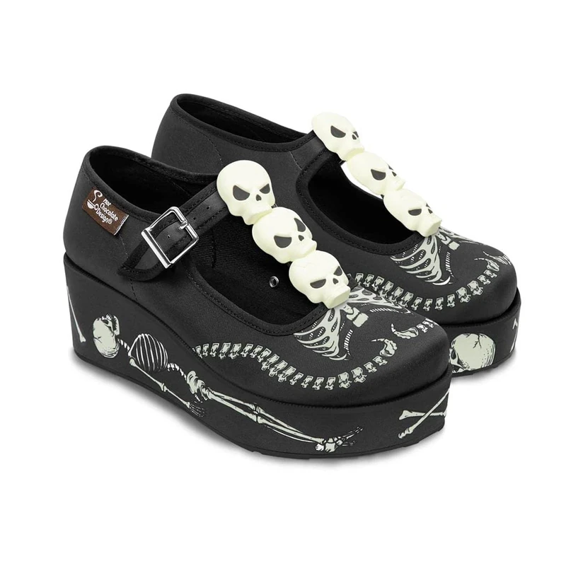 Hot Chocolate Design Chocolaticas Skeletons Under Your Bed Women's Mary Jane Platform Multicoloured HCD 37