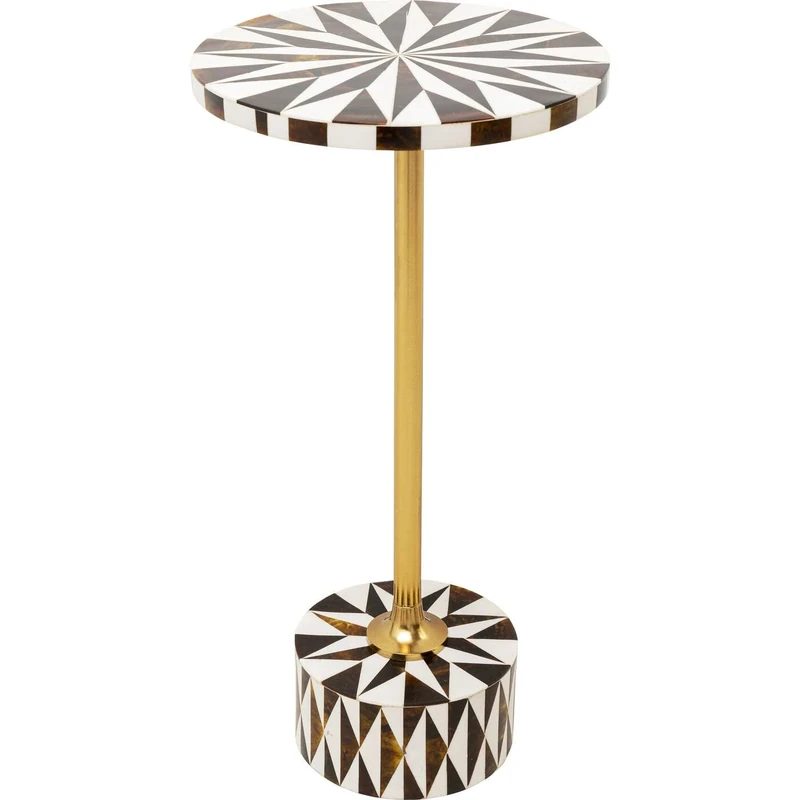 Kare Design Side Table Domero Star, Brown, White, 25 cm Diameter, Accent Table, Load Capacity 30 kg, Round, Lacquered, Glamour, Modern, Timeless, Minimalist, Living Room