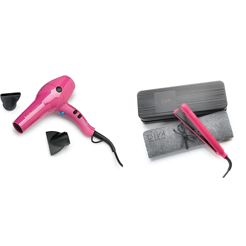 Diva Pro Styling Rapida 4000 Pro Dryer Magenta - 2200W Professional Hairdryer with Ionic Conditioning Pro110 & Digital Straightener and Styler Onyx
