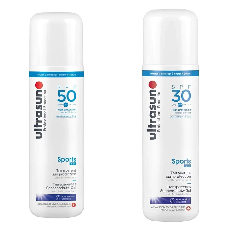 ultrasun Very High SPF 50 Sunscreen Sun Protection Sports Gel, 200 ml & Sports SPF 30 Transparent Sun Protection Gel, 200 ml