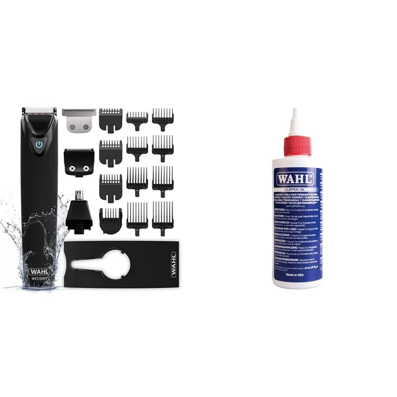 WAHL Multigroomer, Black Stainless Steel, Cordless, Rechargeable, Fully Washable, Close Cutting Blade, Trimmer Kit for Men & Clipper Oil, Blade Oil for Hair Clippers, 250 ml