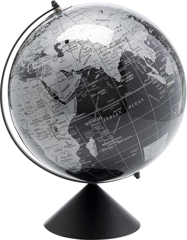 Kare Design Decorative Object Globe Top, Black, Grey, Globe, Stainless Steel Frame, Handmade, Diameter 30 cm, 40 x 30 x 30 cm (H x W x D)