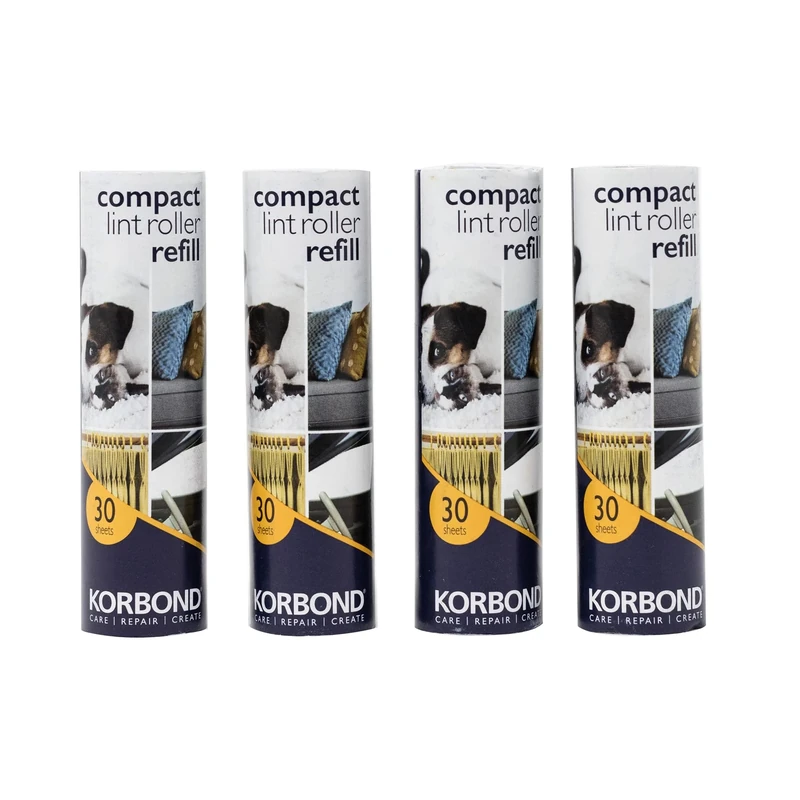 Korbond Compact Lint Roller Refills - Pack of 4 (120 Sheets) - Perfect for Travel