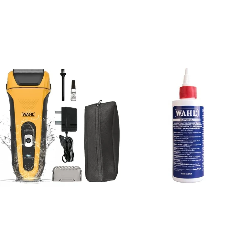 Wahl Lifeproof Foil Shaver, Electric Razor/Shaver, Dual Head Ear, Ergonomic Rubber Grips & Clipper Oil, Blade Oil for Hair Clippers, Beard Trimmers and Shavers, 250 ml