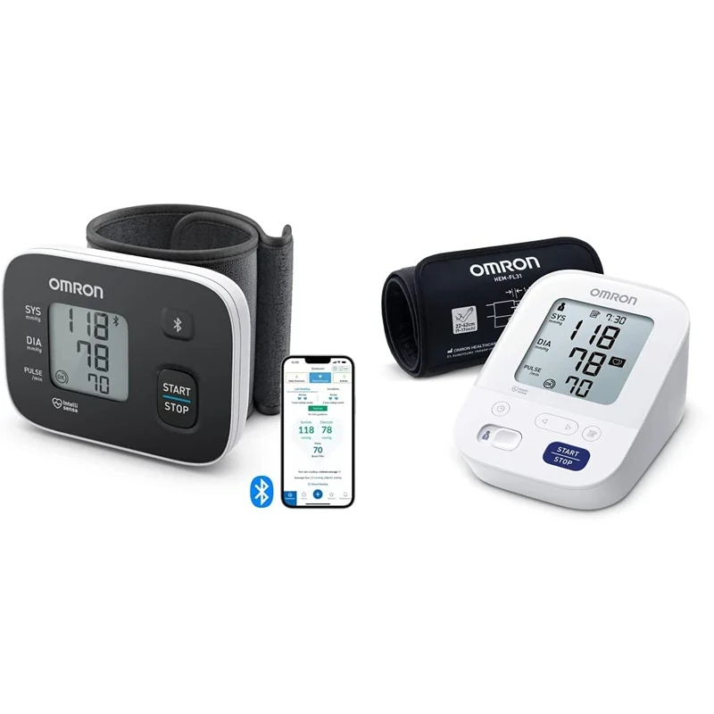 OMRON RS3 Intelli IT Automatic Wrist Blood Pressure Monitor & X3 Comfort Automatic Upper Arm Blood Pressure Monitor for Home use, clinically validated