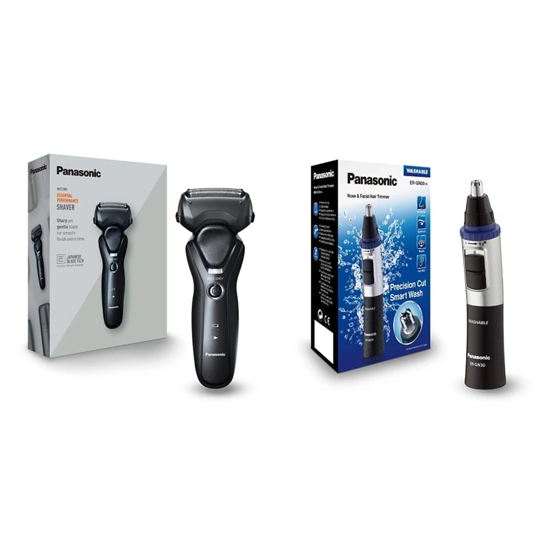 Panasonic ES-RT37 Wet and Dry Rechargeable Electric 3-Blade Shaver for Men (100-240 V) & ER-GN30 Wet and Dry Electric Nose, Ear and Facial Hair Trimmer for Men