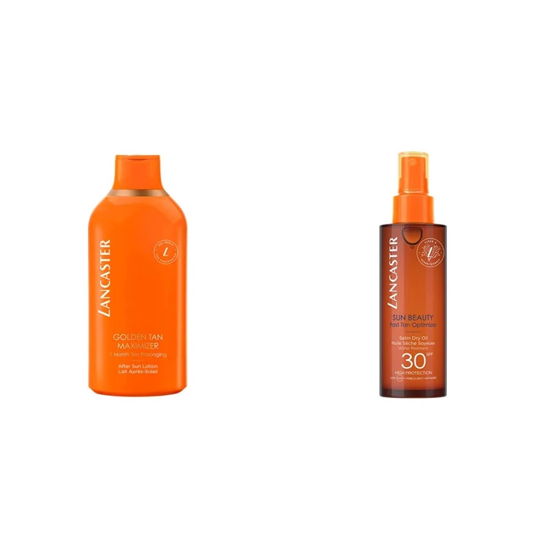Lancaster Golden Tan Maximizer After Sun Lotion, 400 ml & Sun Beauty Fast Tan Optimizer Satin Dry Oil SPF30, 150ml - Image 1